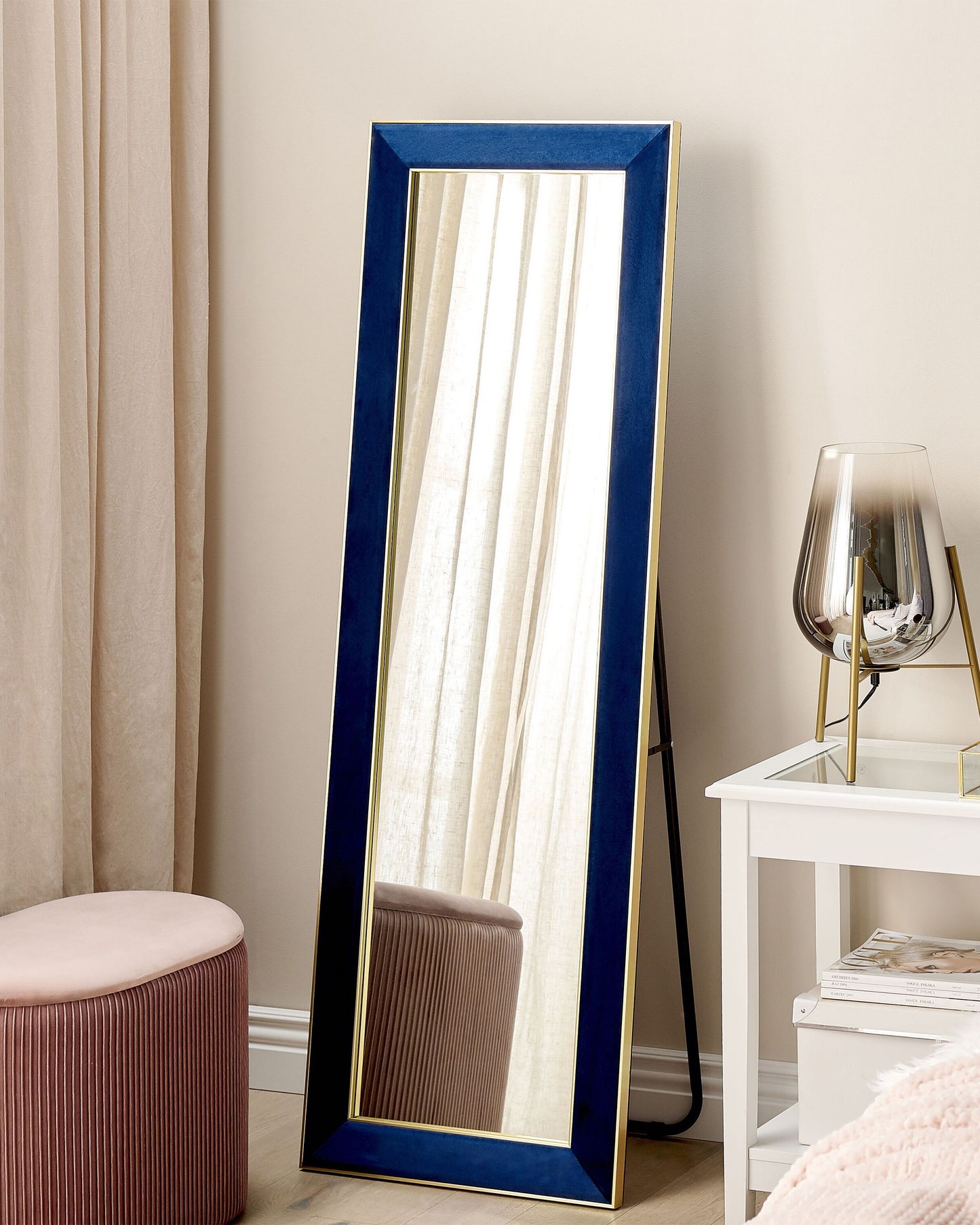 Standspiegel LAUTREC 150 cm Samtstoff Marineblau