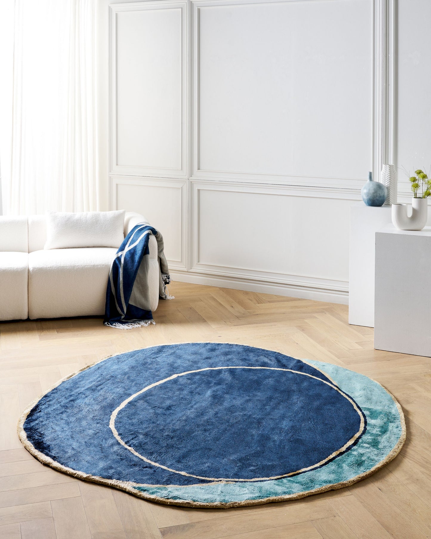 Teppich Viskose marineblau / blaugrün 200 x 200 cm Kurzflor KANRACH