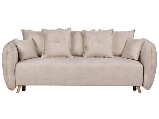 2-Sitzer Schlafsofa Samtstoff creme mit Stauraum VALLANES