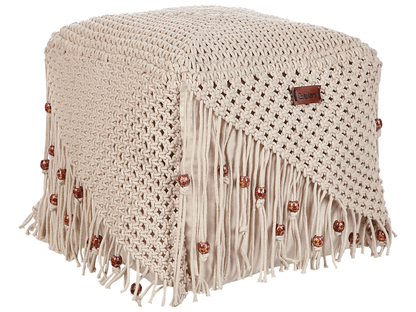Pouf Makramee Baumwolle beige 40 x 40 x 40 cm DANDAI