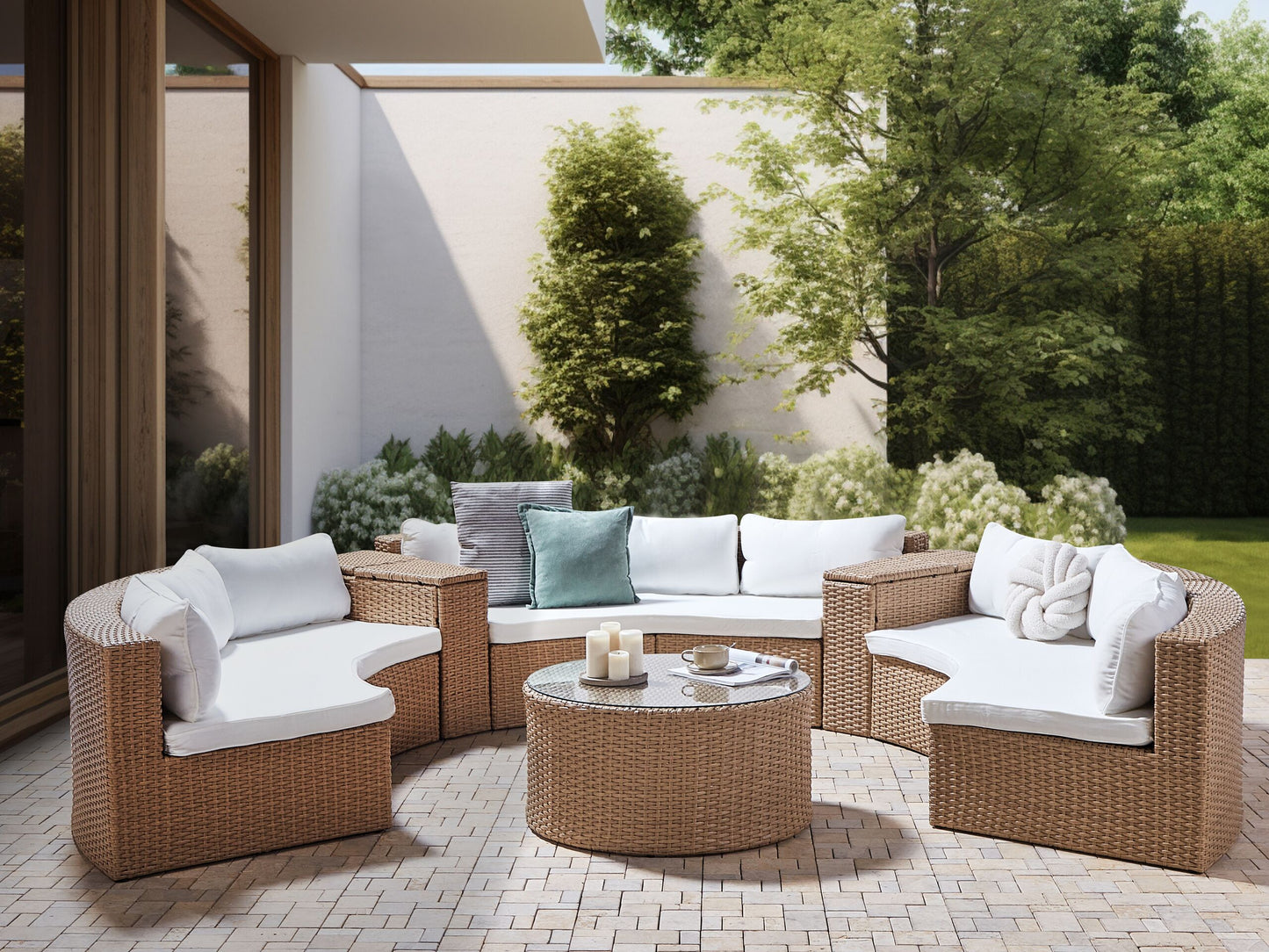 Lounge Set mit Tisch 9-Sitzer SEVERO Polyrattan Sandbeige