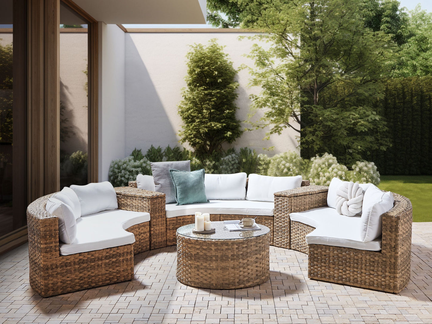 Lounge Set mit Tisch 9-Sitzer SEVERO Polyrattan Goldbraun