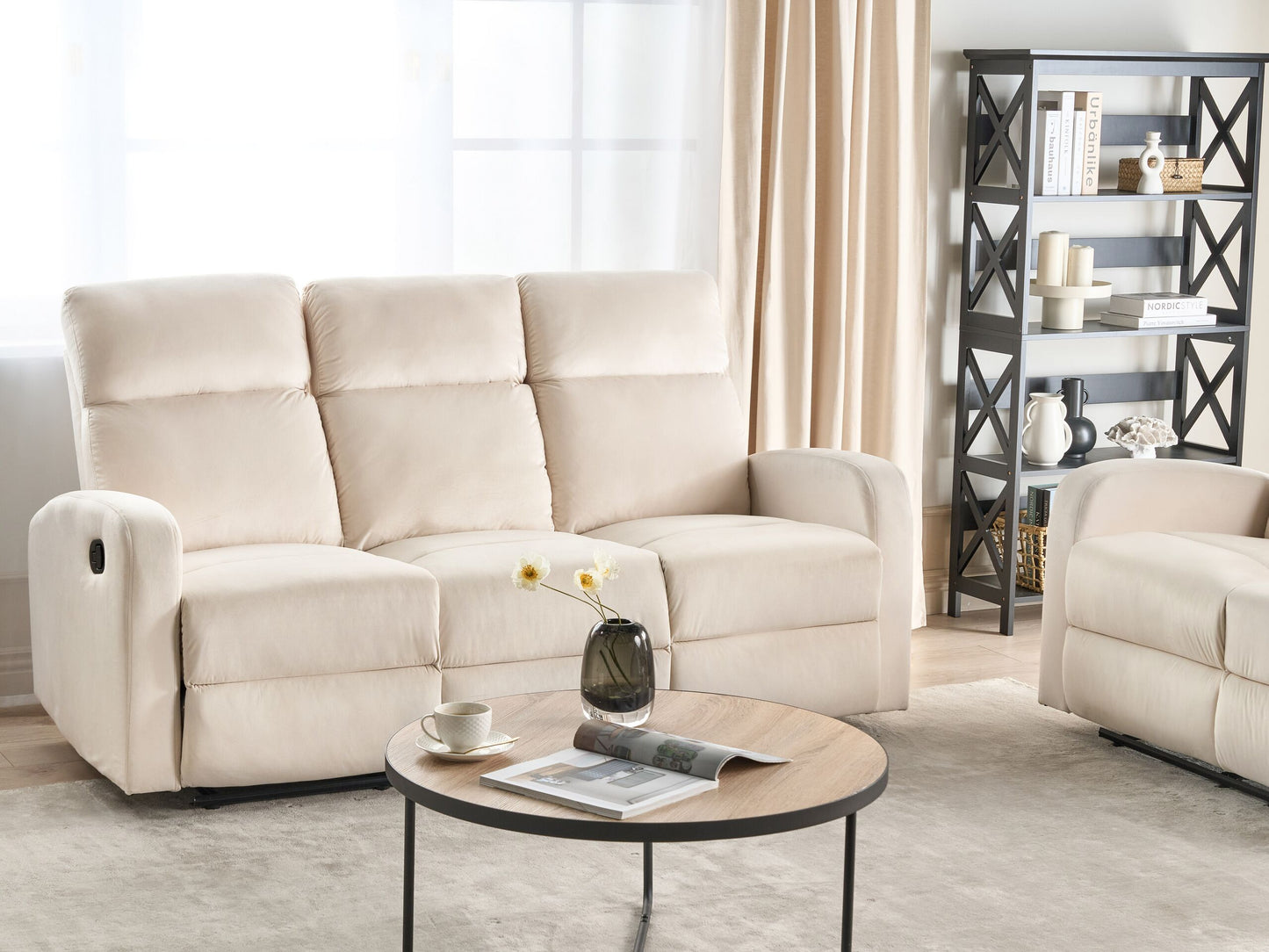 3-Sitzer Sofa Samtstoff creme manuell verstellbar VERDAL