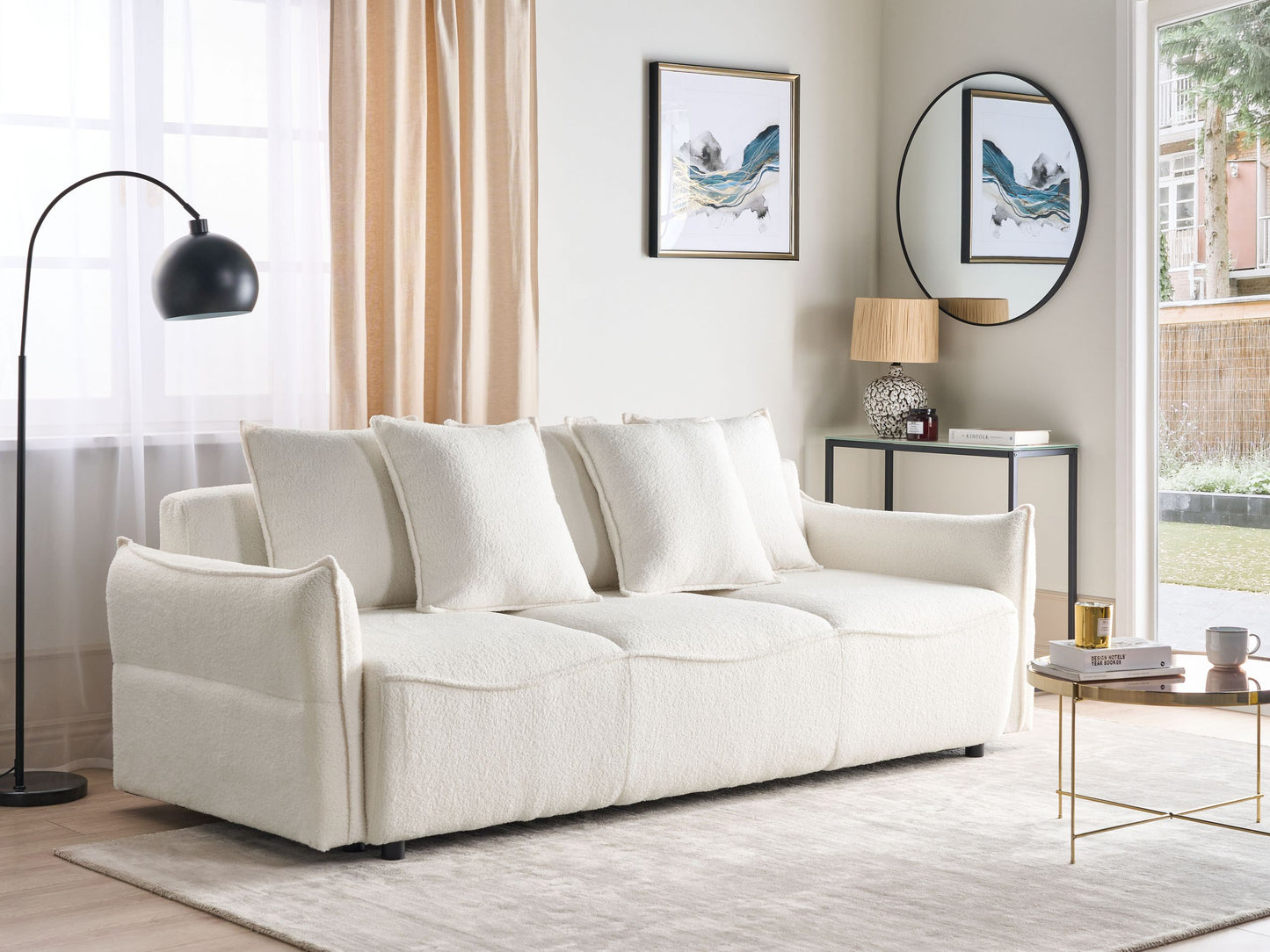 3-Sitzer Schlafsofa Bouclé cremeweiss mit Stauraum KRAMA