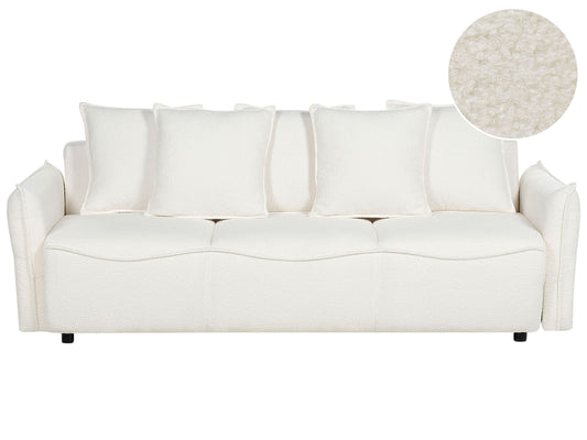 3-Sitzer Schlafsofa Bouclé cremeweiss mit Stauraum KRAMA