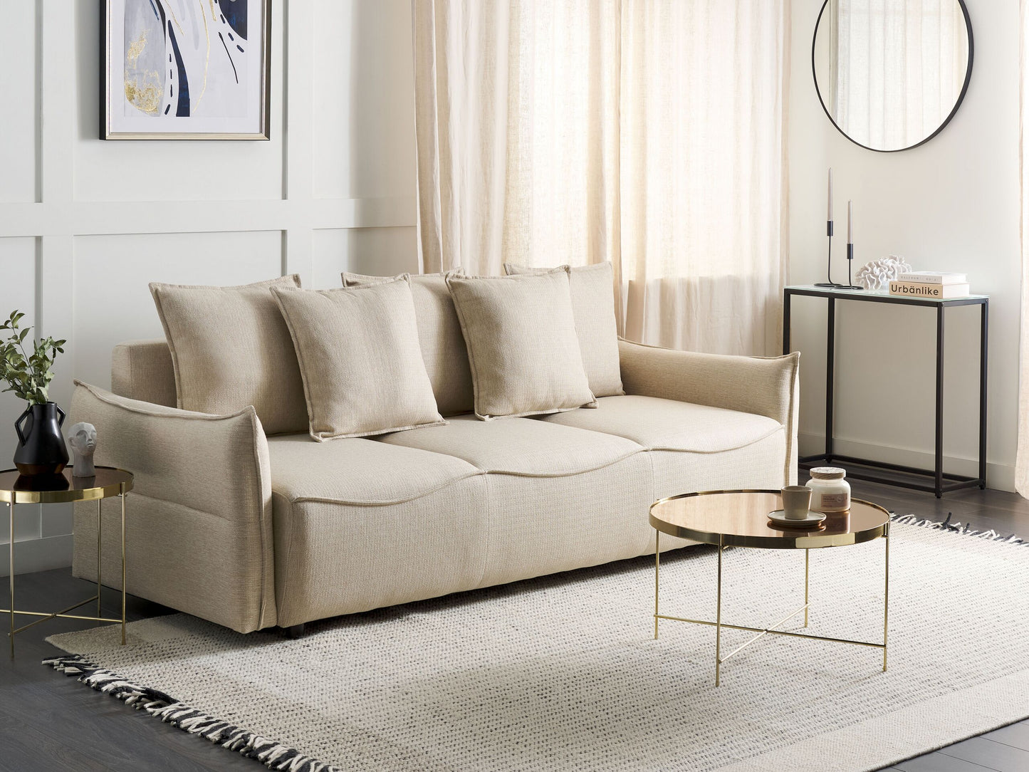3-Sitzer Schlafsofa beige mit Stauraum KRAMA