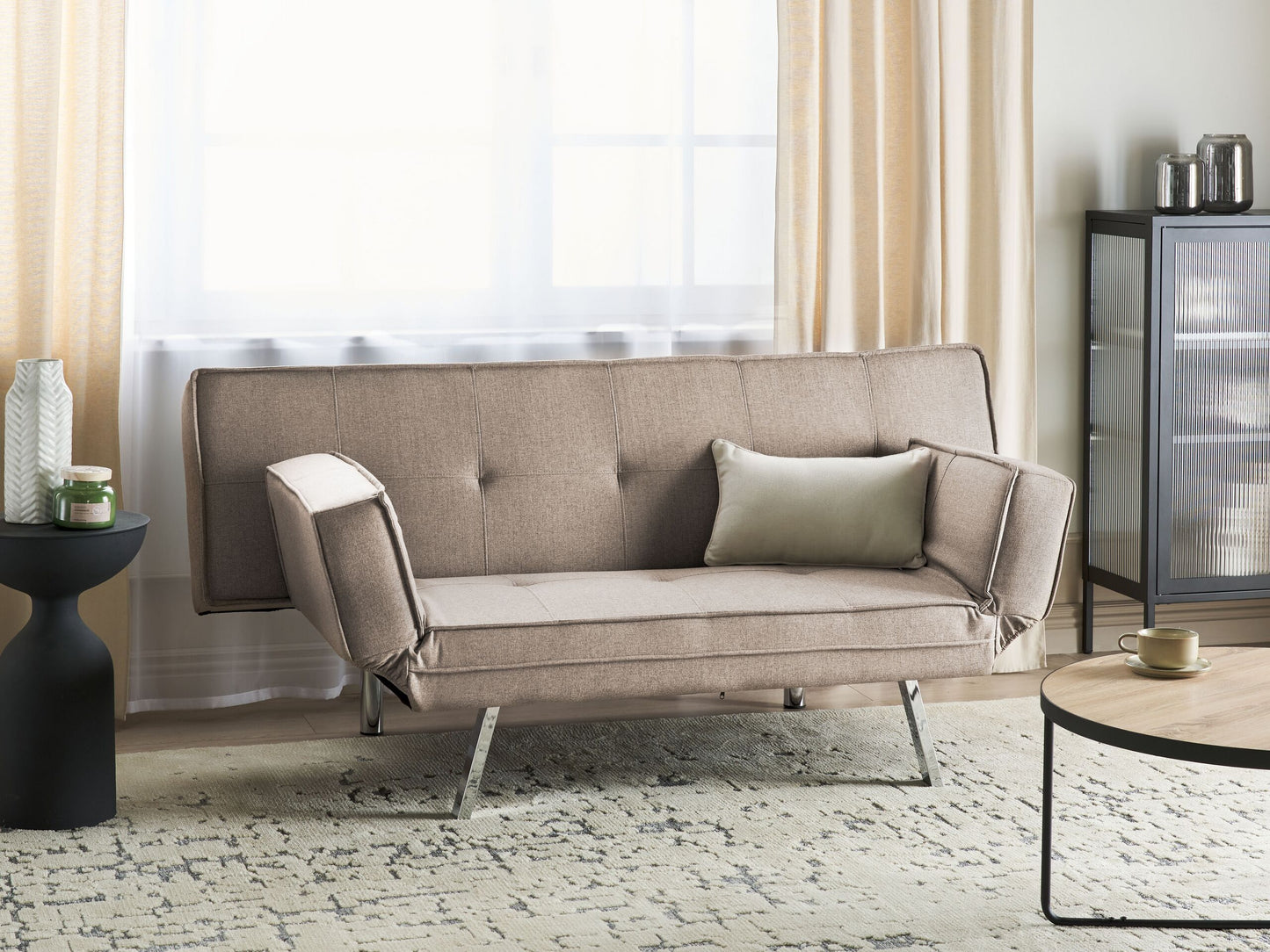 3-Sitzer Schlafsofa Leinenoptik braun / silber BRISTOL