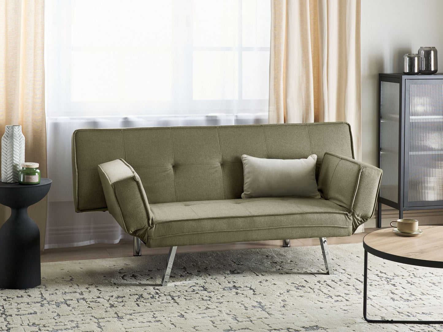 3-Sitzer Schlafsofa Leinenoptik olivgrün / silber BRISTOL