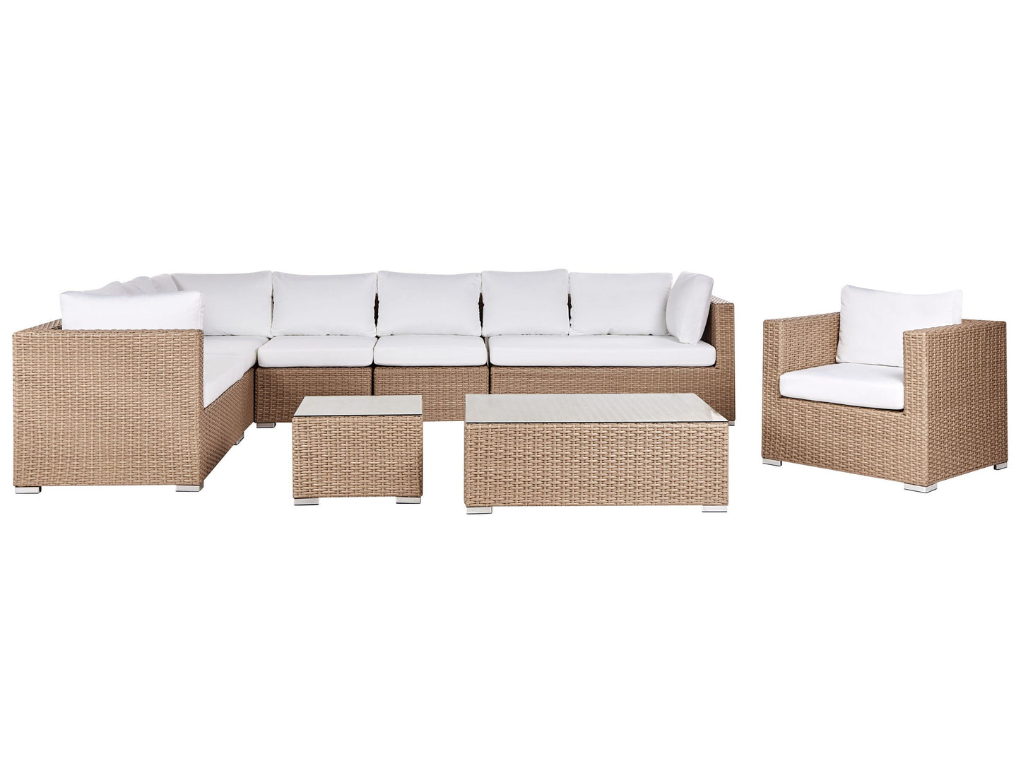 Lounge Set mit Tisch 8-Sitzer XXL rechtsseitig modular Polyrattan Sandbeige