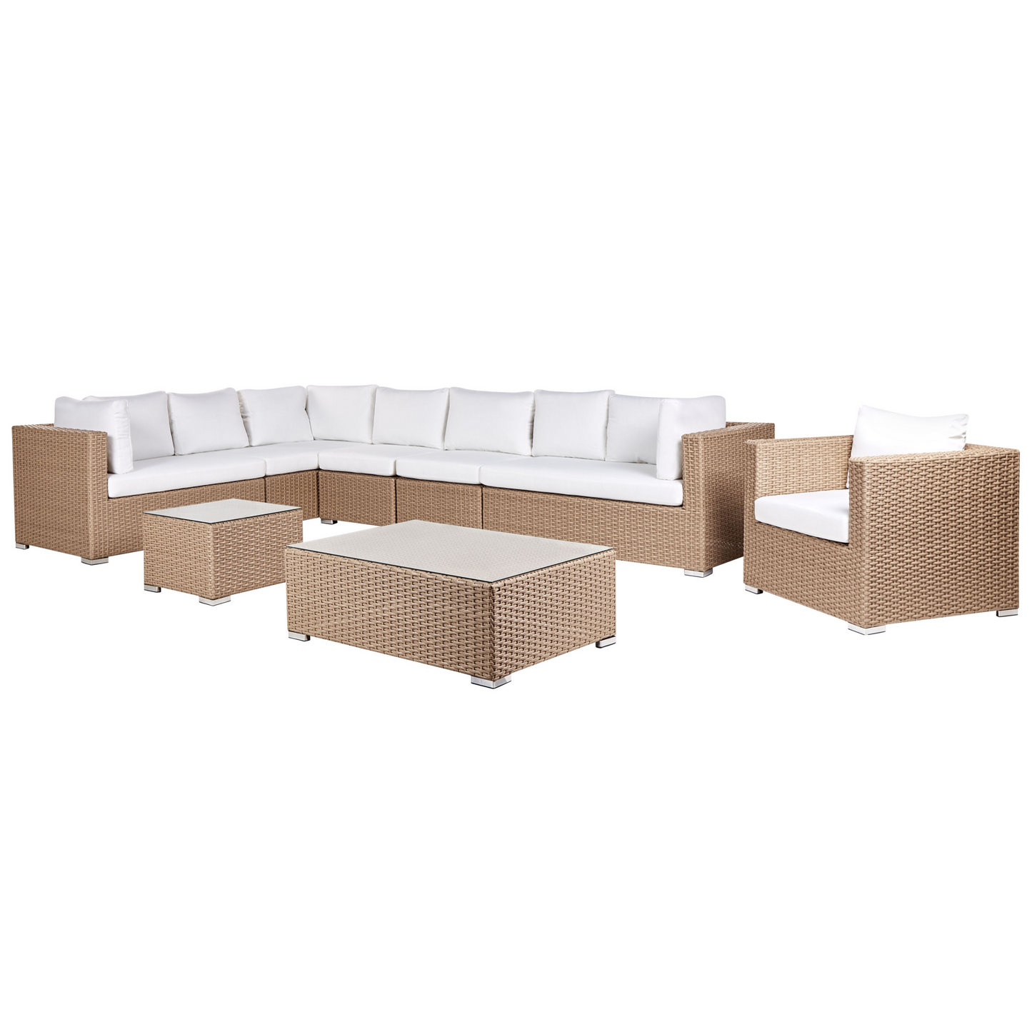 Lounge Set mit Tisch 8-Sitzer XXL rechtsseitig modular Polyrattan Sandbeige