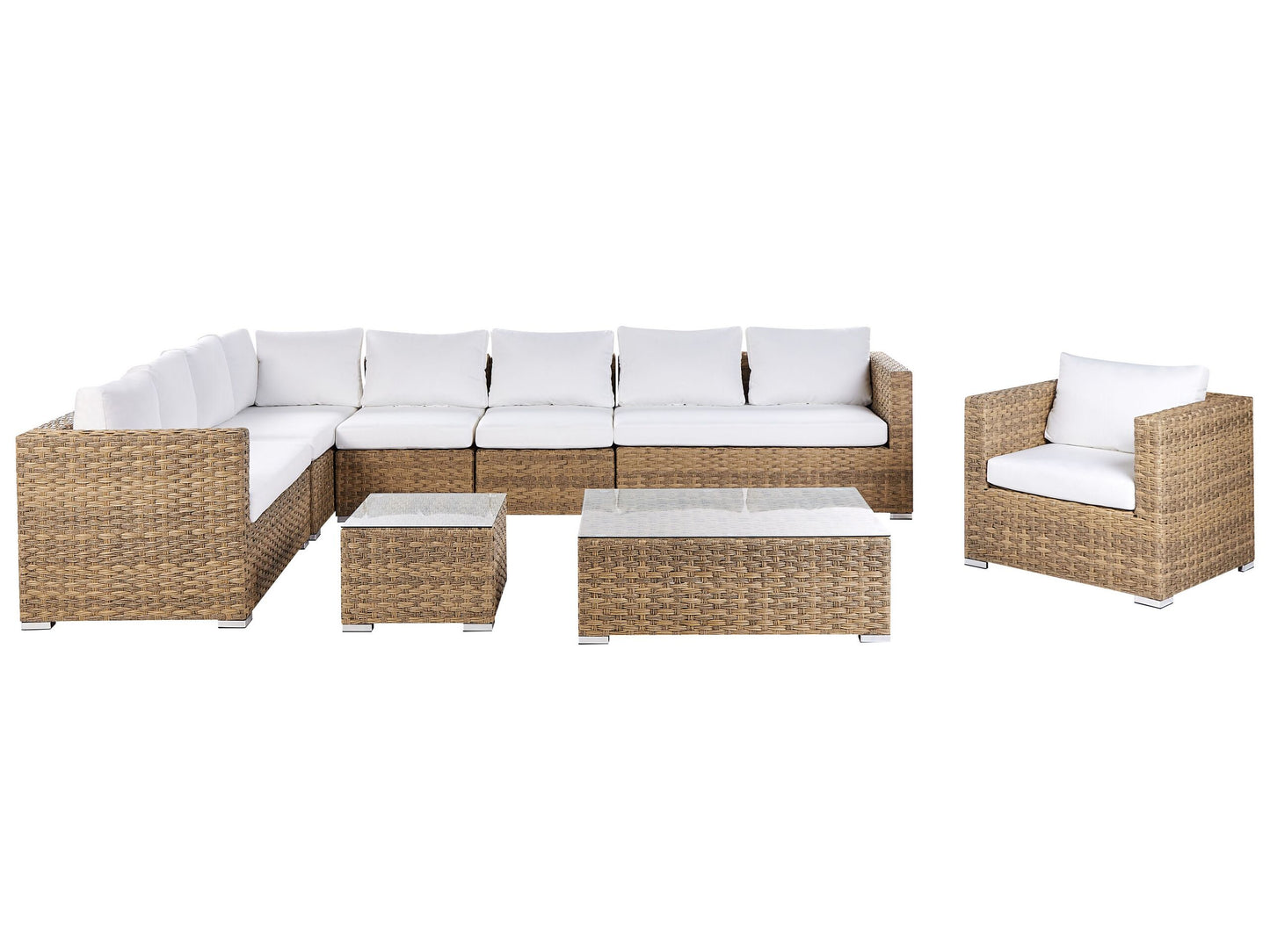 Lounge Set mit Tisch 8-Sitzer XXL rechtsseitig modular Polyrattan Hellbraun