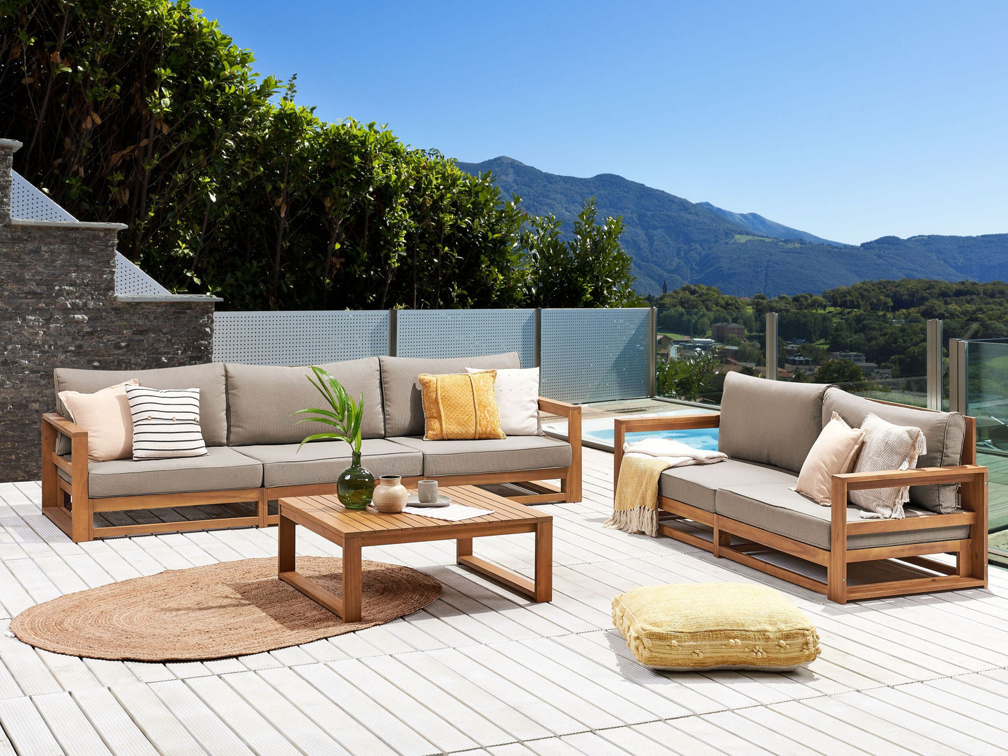 Lounge Set mit Tisch 5-Sitzer TIMOR modular zertifiziertes Akazienholz Hellbraun