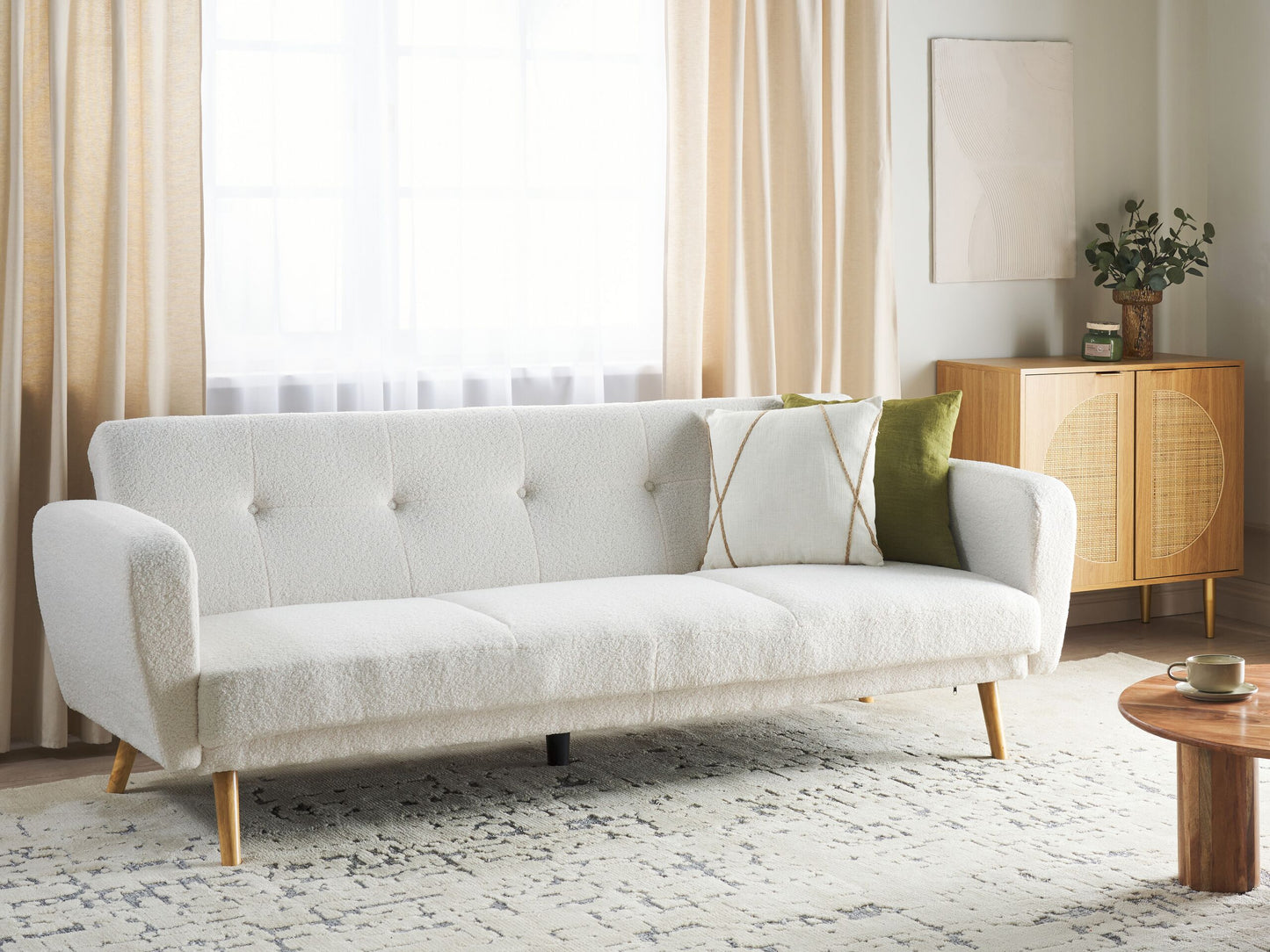 3-Sitzer Schlafsofa Bouclé cremeweiss verstellbar FLORLI
