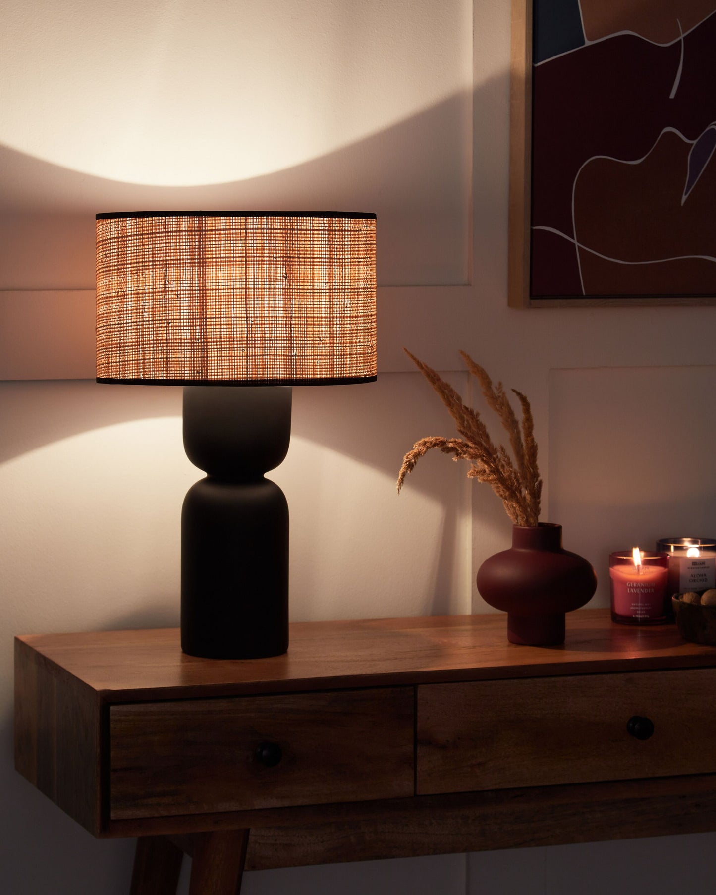 Tischleuchte aus Raffia Schwarz PRESIDIO
