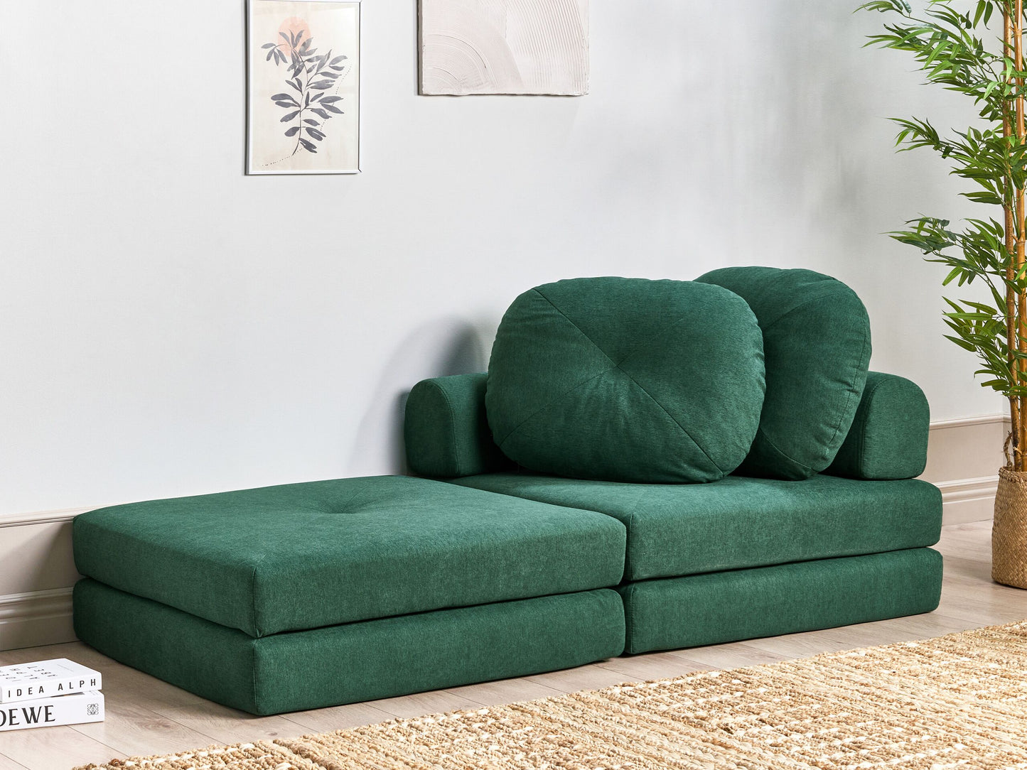 1-Sitzer Bodensofa Stoff dunkelgrün mit Schlaffunktion OLDEN
