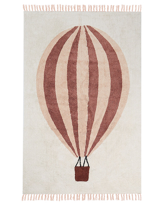 Baumwollteppich Heissluftballonmotiv 140 x 200 cm Grauweiss BAZALETI