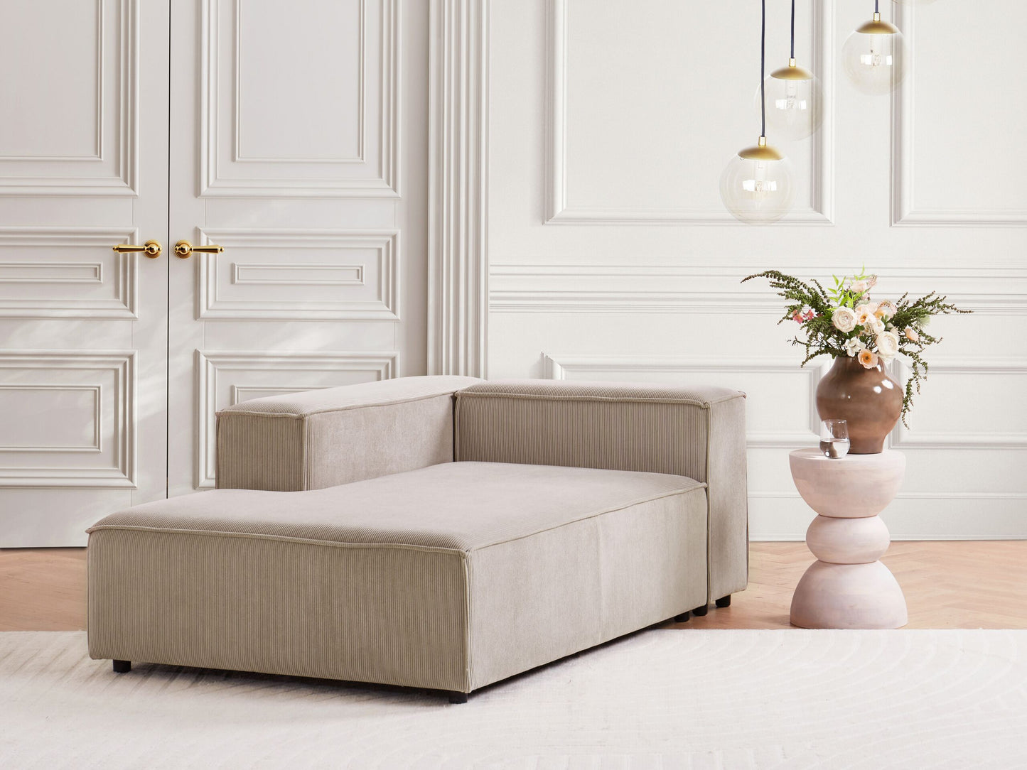 Chaiselongue Cord hellbraun rechtsseitig APRICA