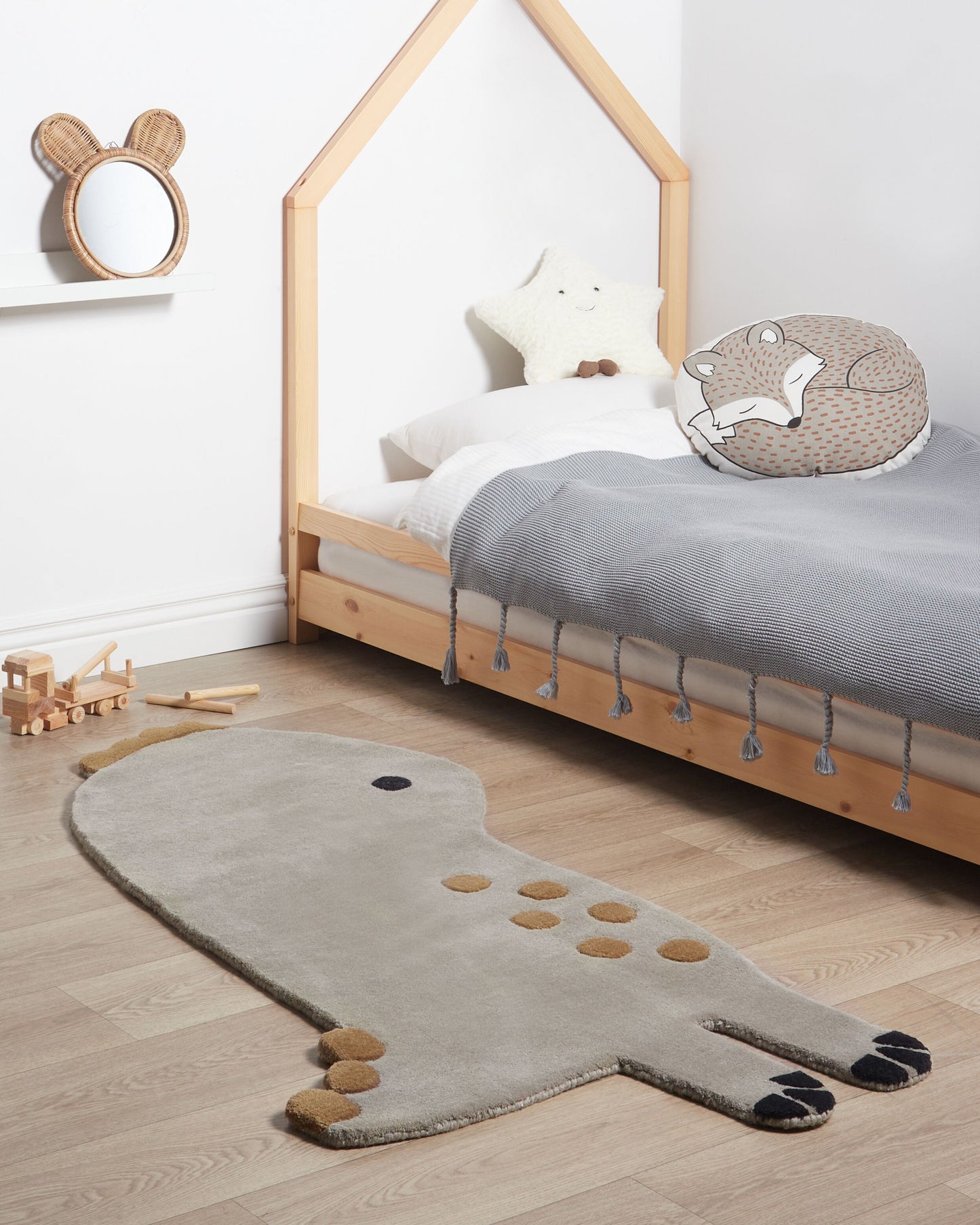 Kinderteppich aus Wolle Dinosaurier 100 x 160 cm Grau DINO