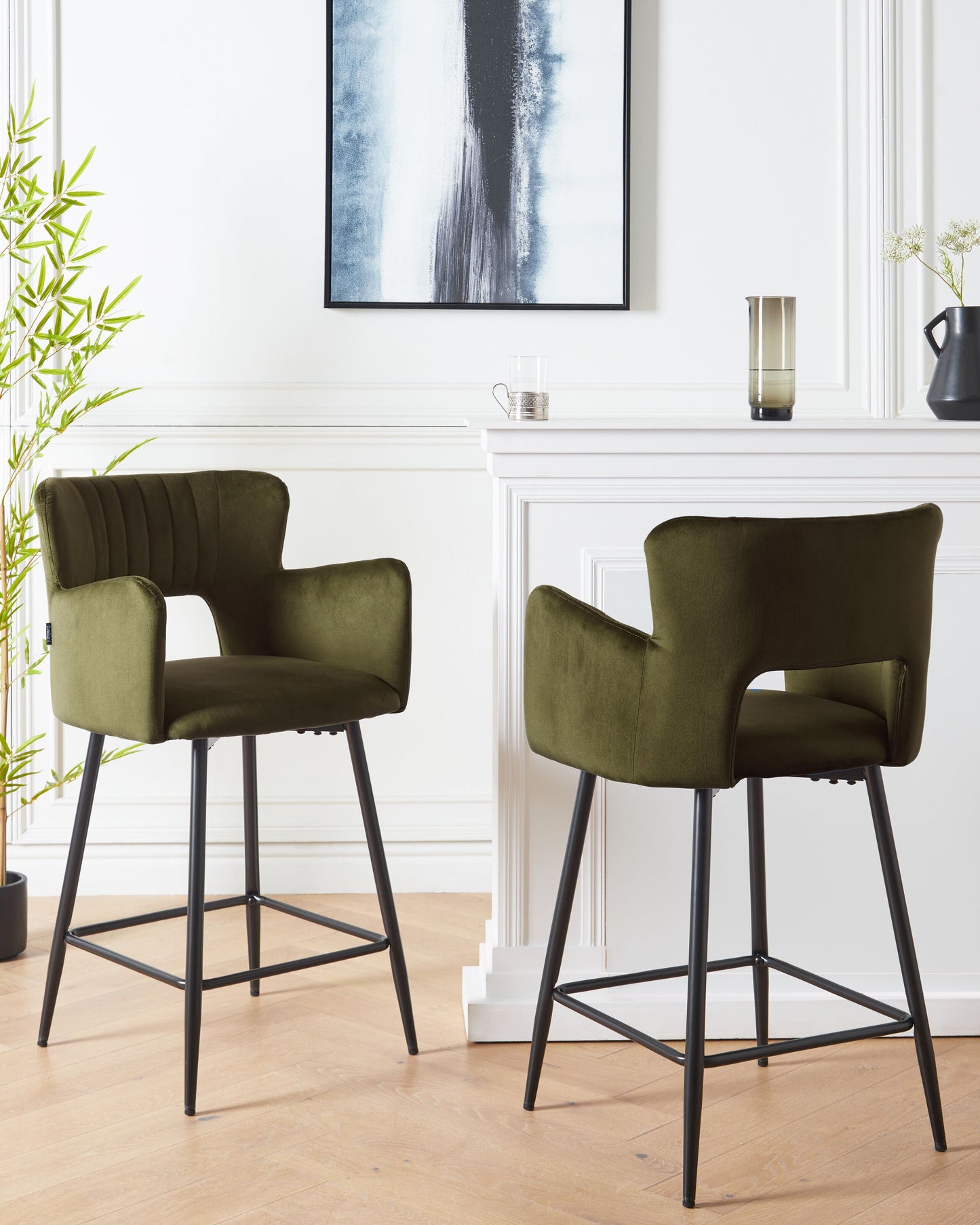 Barhocker 2er Set Samtstoff Olivgrün SANILAC