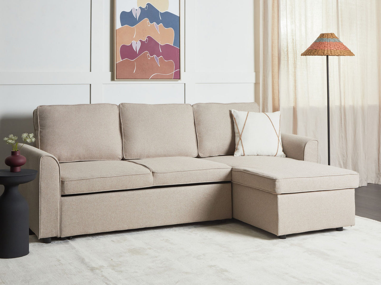 Ecksofa mit Schlaffunktion Stoff beige linksseitig NESNA