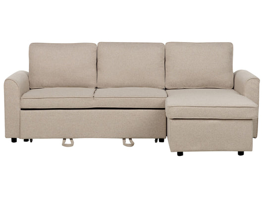Ecksofa mit Schlaffunktion Stoff beige linksseitig NESNA