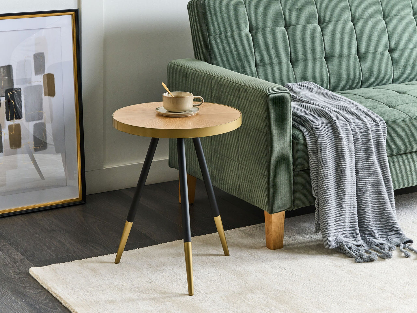 Beistelltisch heller Holzfarbton / gold rund ⌀ 44 cm RAMONA