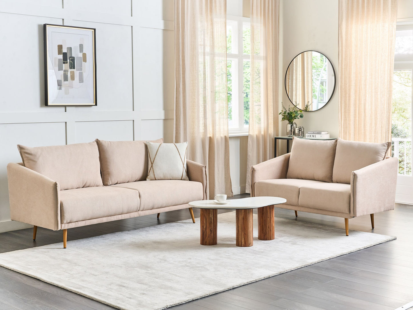 Sofa Set Samtstoff beige 5-Sitzer mit goldenen Beinen MAURA