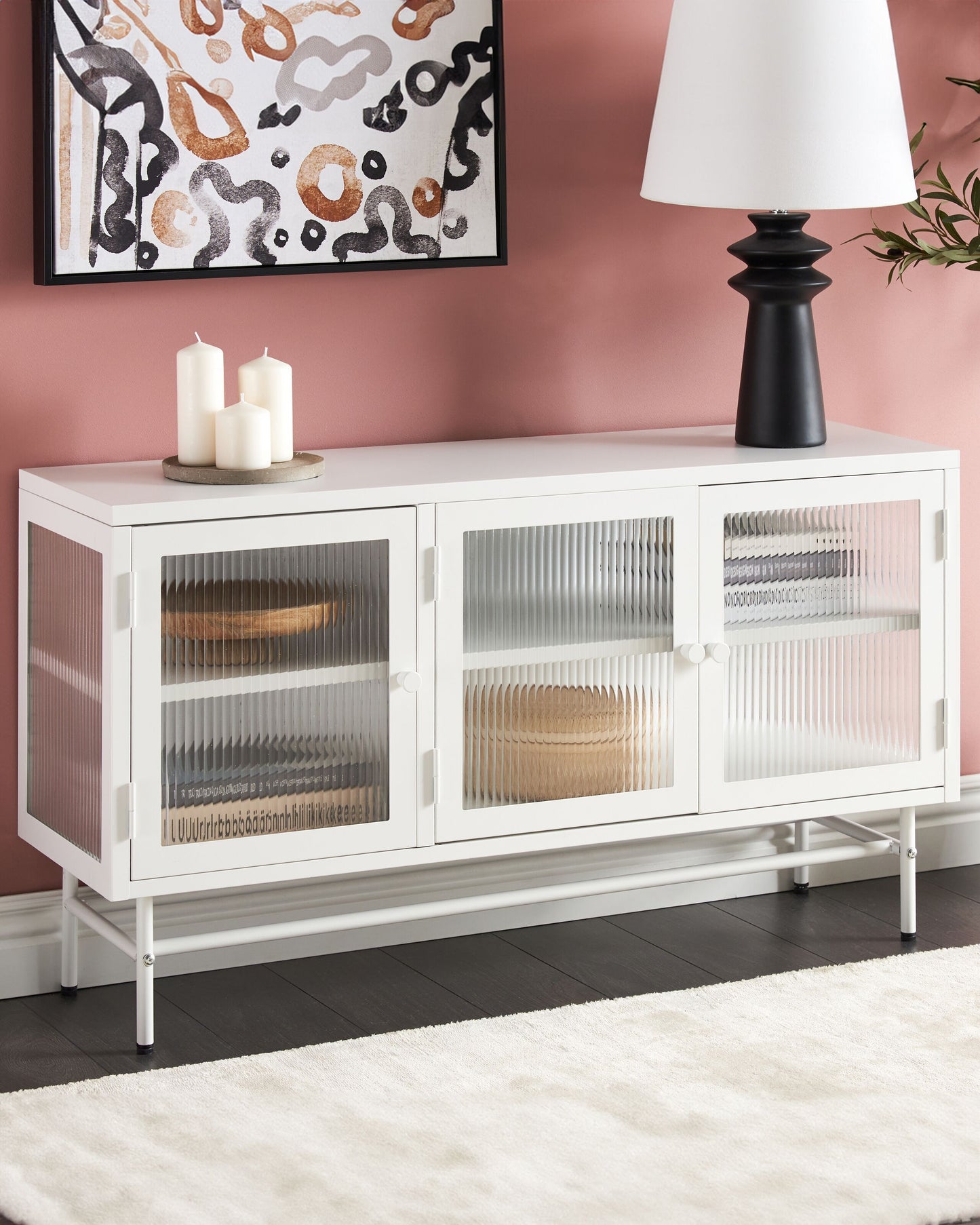 Vitrine mit Glastüren DEVON Metall 115 cm Weiss