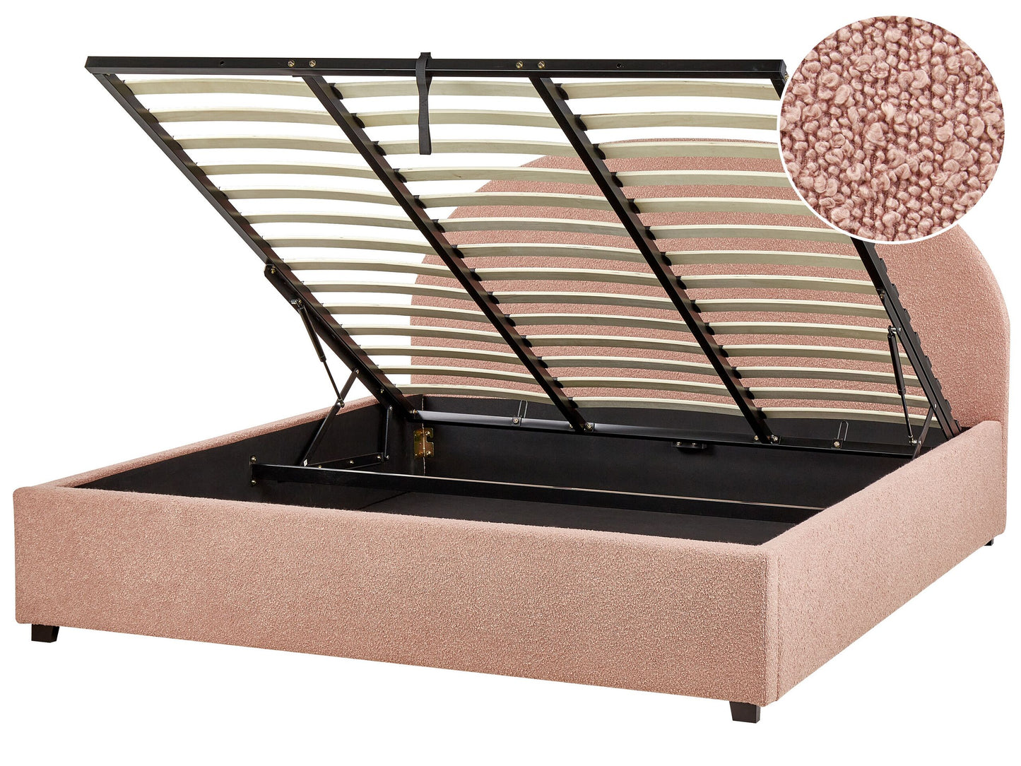 Bett mit Stauraum Bouclé VAUCLUSE 180 x 200 cm Pastellrosa