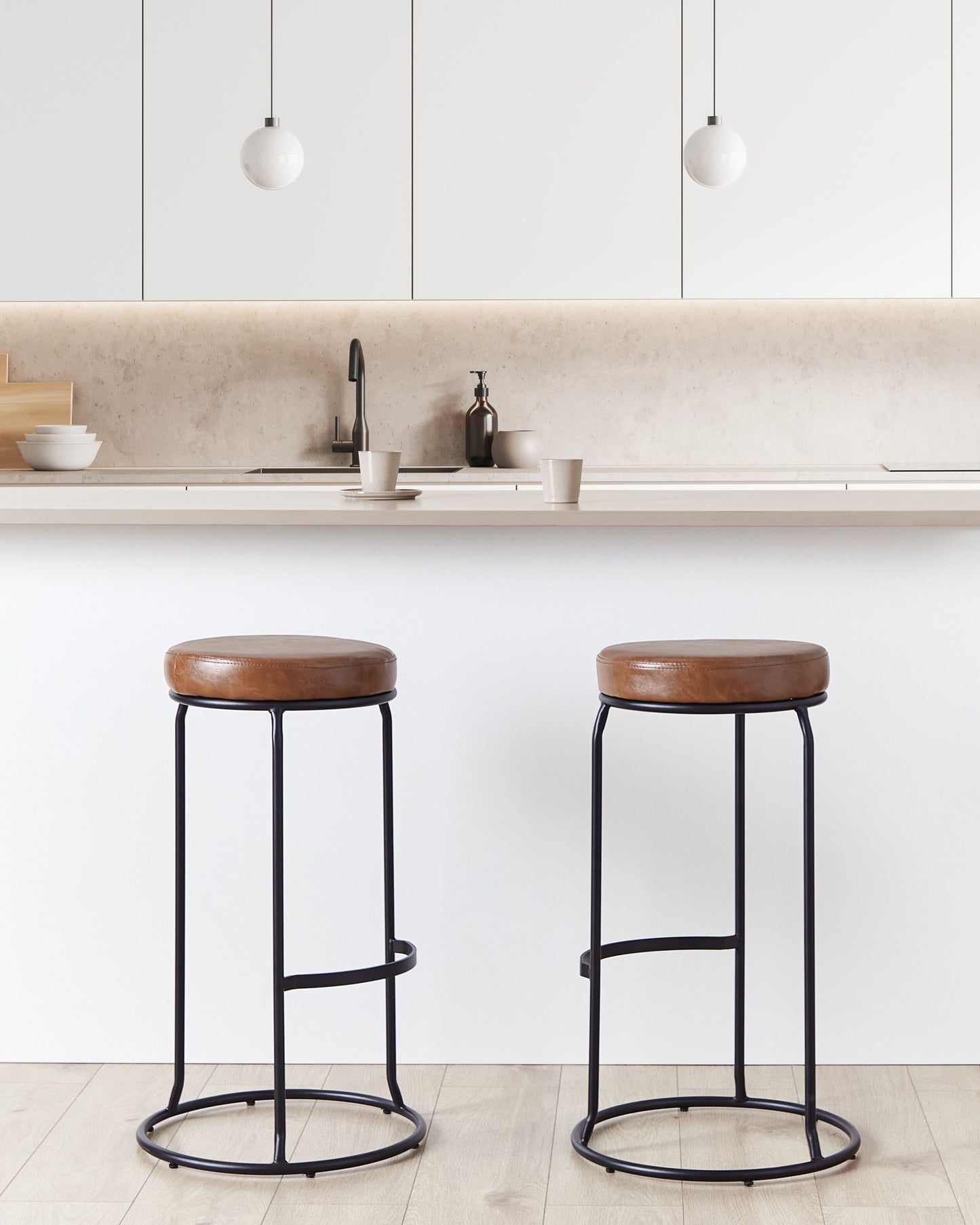 Set mit 2 Barhockern MILROY Kunstleder Braun