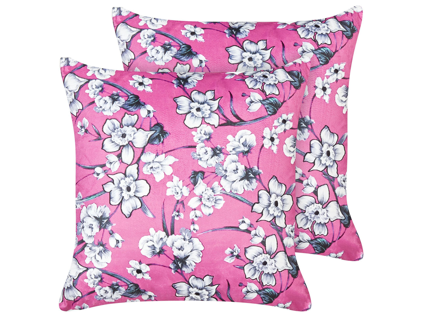 Dekokissen 2er Set KOELERIA Samtstoff 45 x 45 cm Fuchsia Blumenmuster