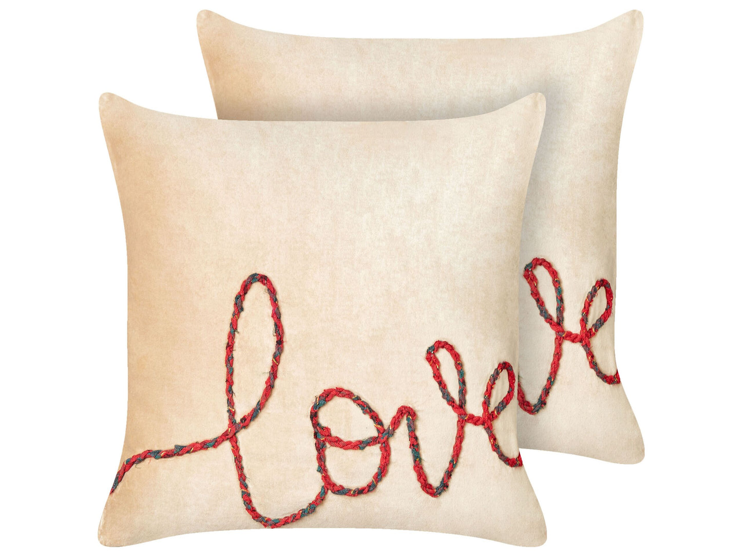 Dekokissen 2er Set ROTALA Baumwolle 45 x 45 cm Beige Mit Aufschrift