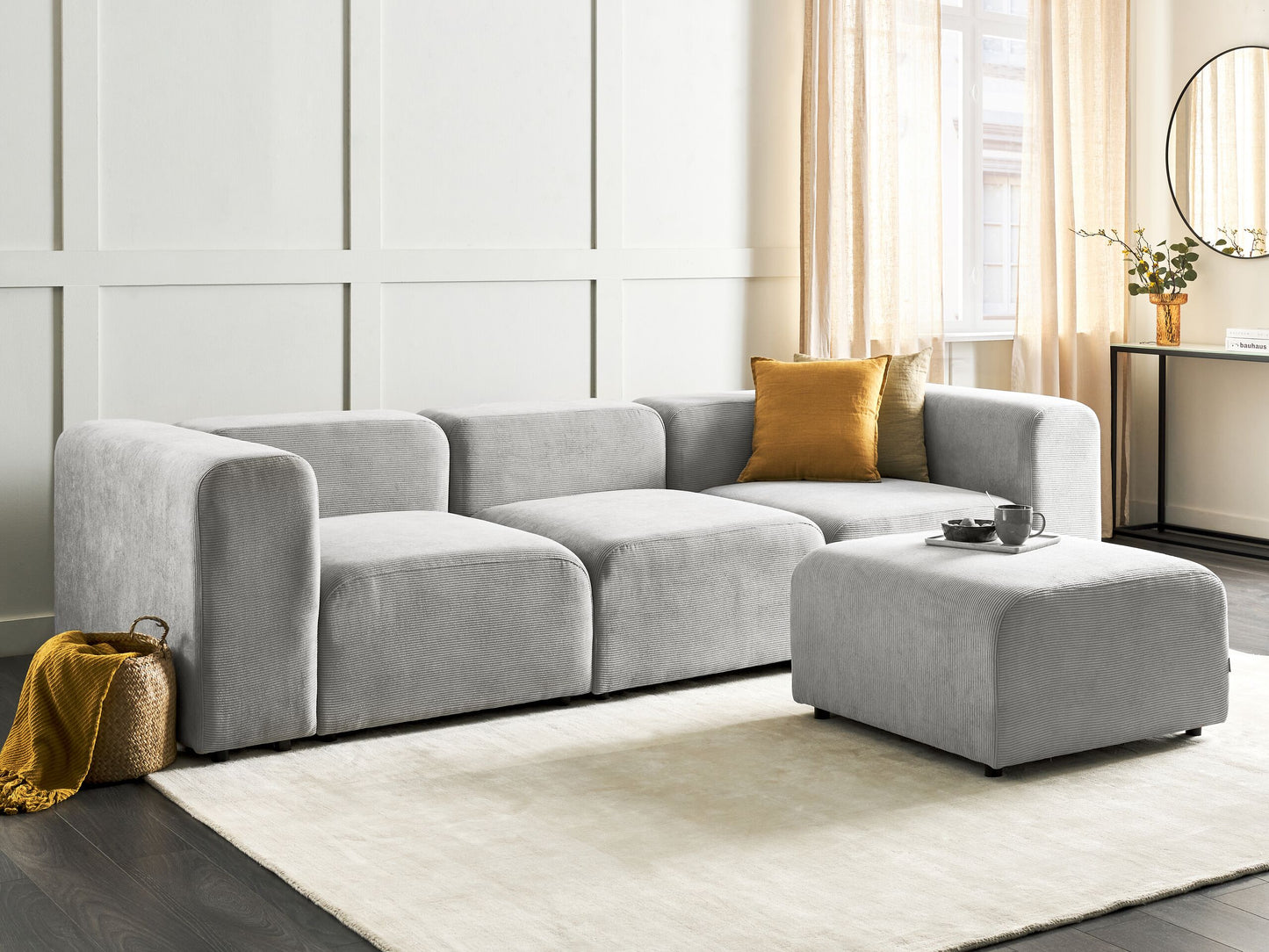 3-Sitzer Sofa Cord grau mit Ottomane FALSTERBO