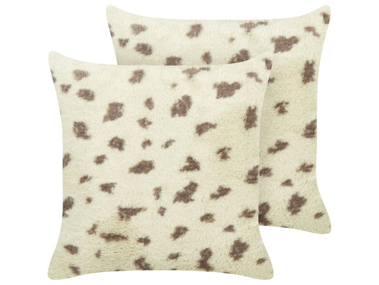 Dekokissen 2er Set KASRA Webpelz 45 x 45 cm Beige Abstraktes Muster