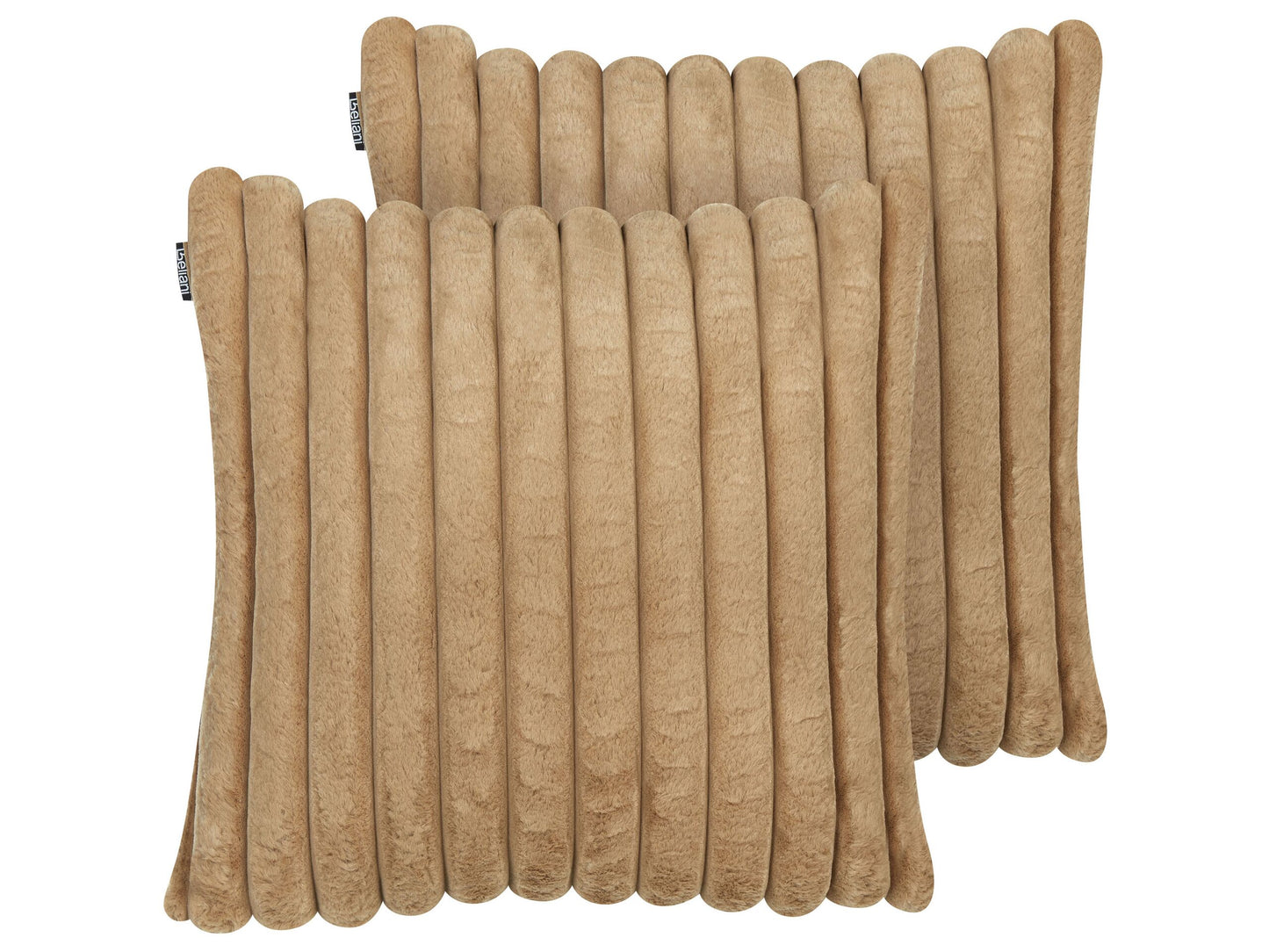 Dekokissen 2er Set RAKYA Webpelz 45 x 45 cm Hellbraun Streifenmuster