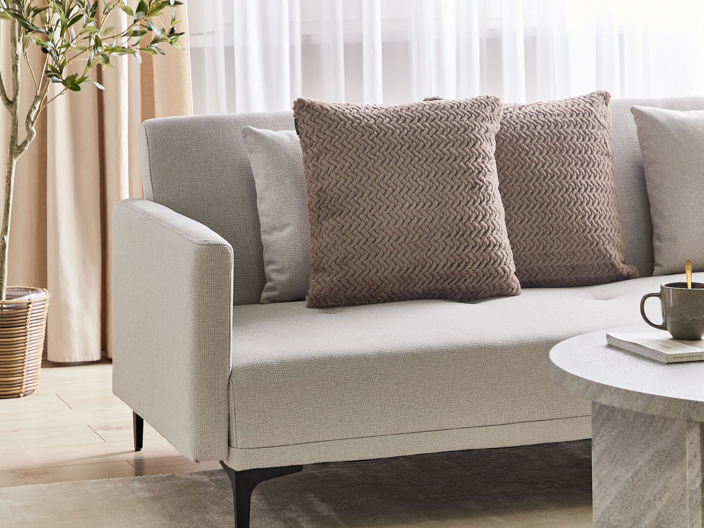 Dekokissen 2er Set SURMI Webpelz 45 x 45 cm Hellbraun Ohne Muster
