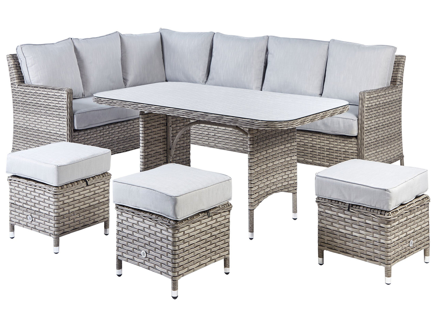 Lounge Set mit Tisch und Ottomane 9-Sitzer LACONA rechtsseitig Polyrattan Hellgrau