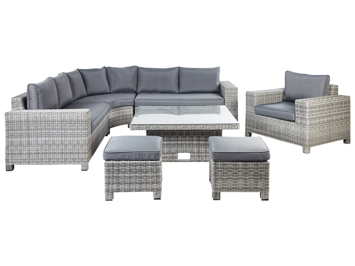 Lounge Set mit Tisch und Ottomane 9-Sitzer TEGLIO modular Polyrattan Grau