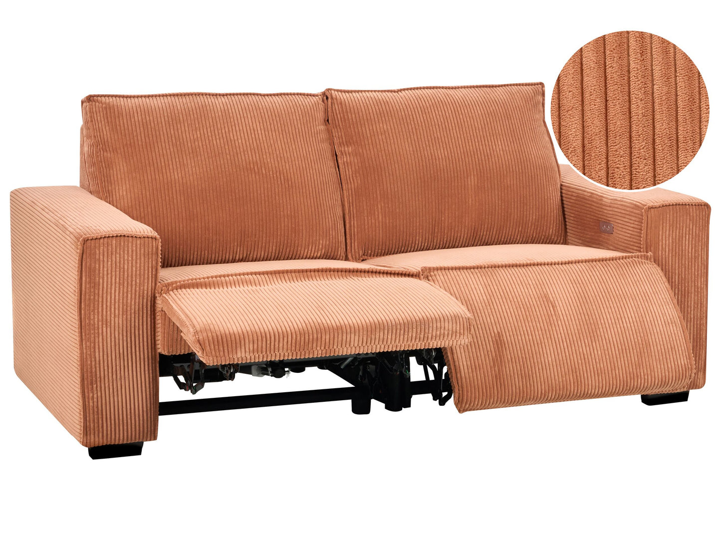 3-Sitzer Sofa Cord orange elektrisch verstellbar NUKARI