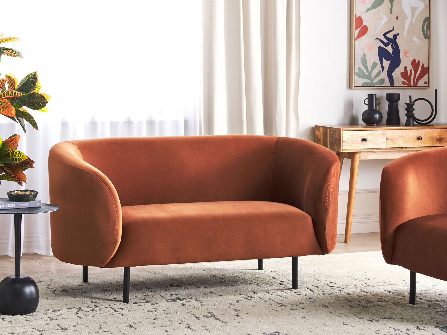 2-Sitzer Sofa Samtstoff orange / schwarz LOEN