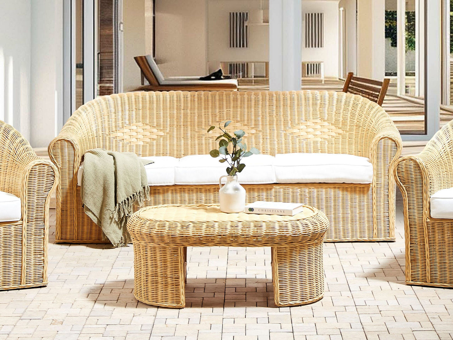 Gartensofa 3-Sitzer LIVADEIA Rattan Naturfarben