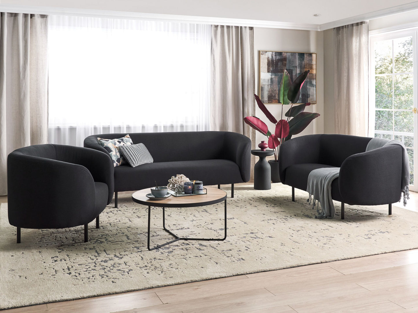 Sofa Set Stoff schwarz 6-Sitzer LOEN