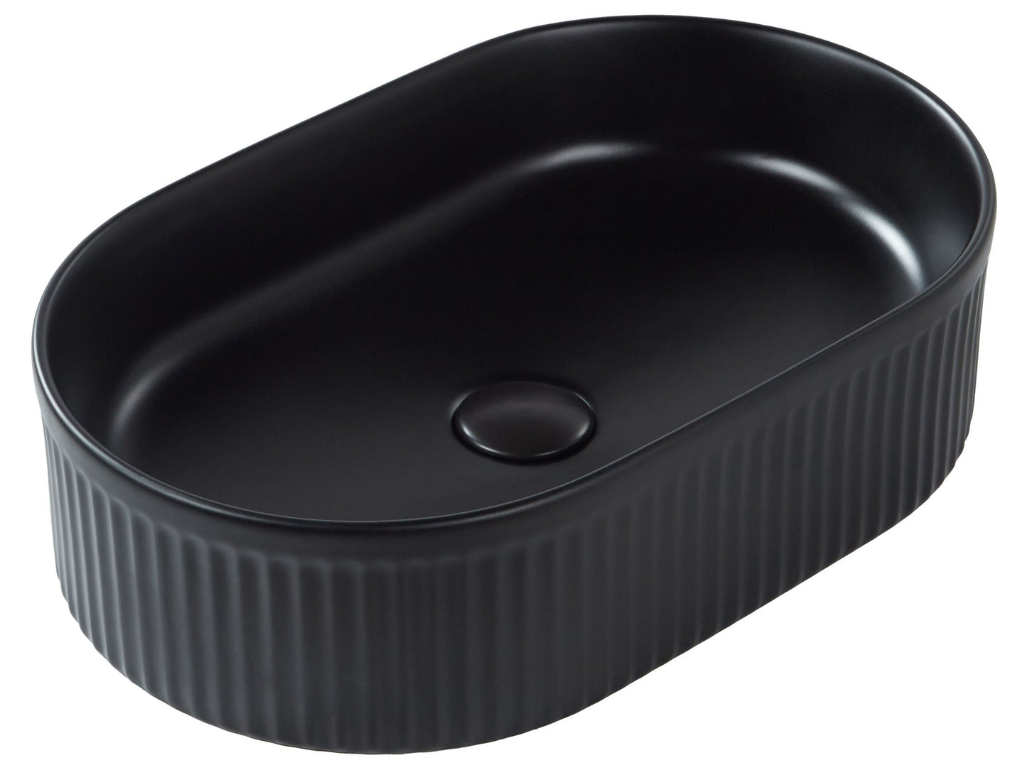 Aufsatzwaschbecken Keramik Rillen-Optik schwarz oval 49 x 31 cm GELDO