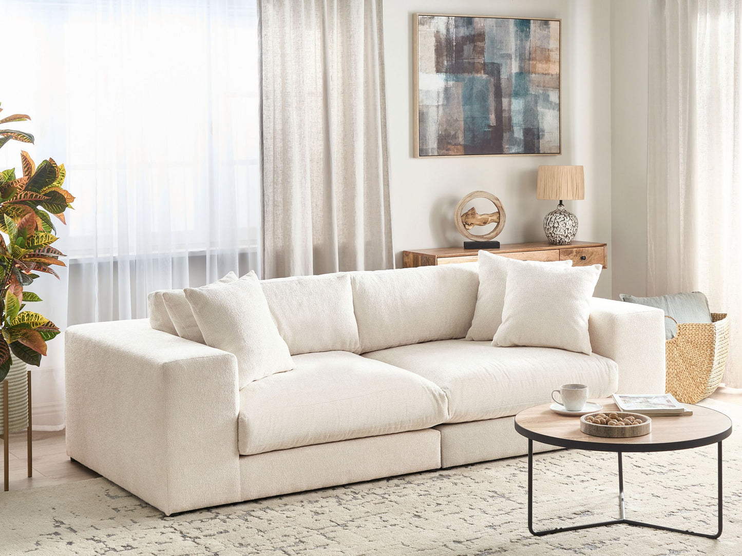 3-Sitzer Sofa cremeweiss mit Kissen GLORVIKA II