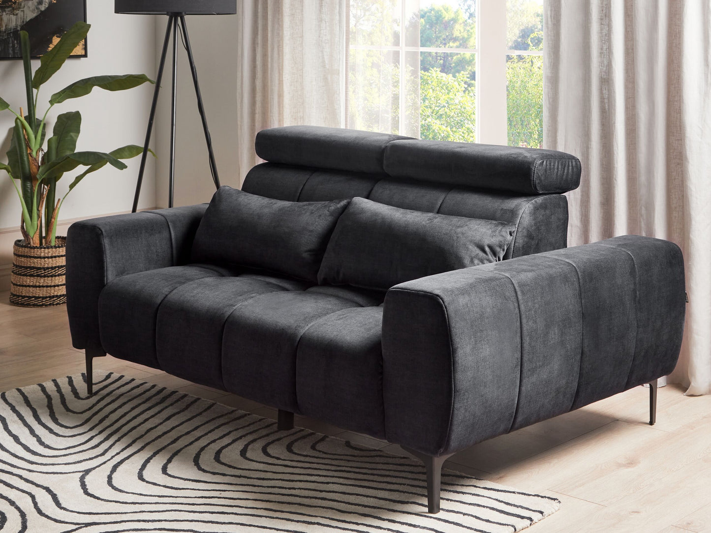 2-Sitzer Sofa Samtstoff schwarz VEGAMO