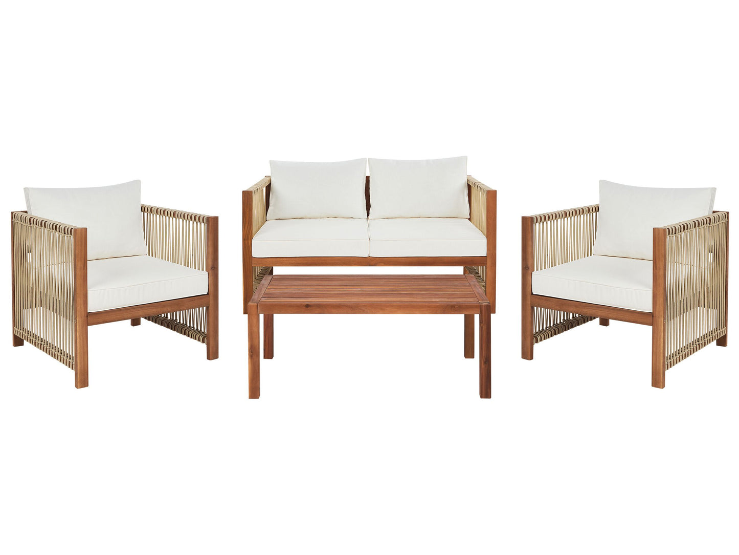 Lounge Set mit Tisch 4-Sitzer ANTRIA Akazienholz Beige
