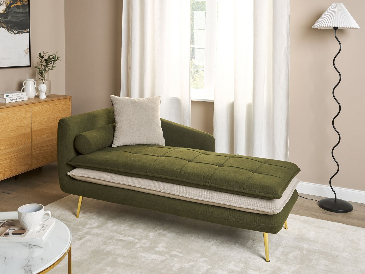 Chaiselongue grün / beige linksseitig GONESSE