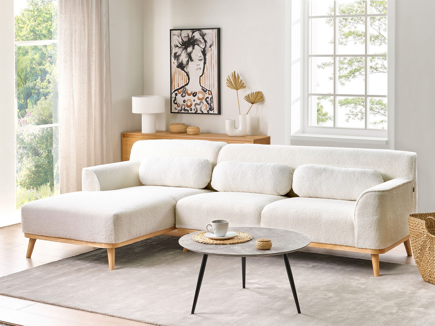 3-Sitzer Ecksofa Bouclé weiss rechtsseitig SIMOS