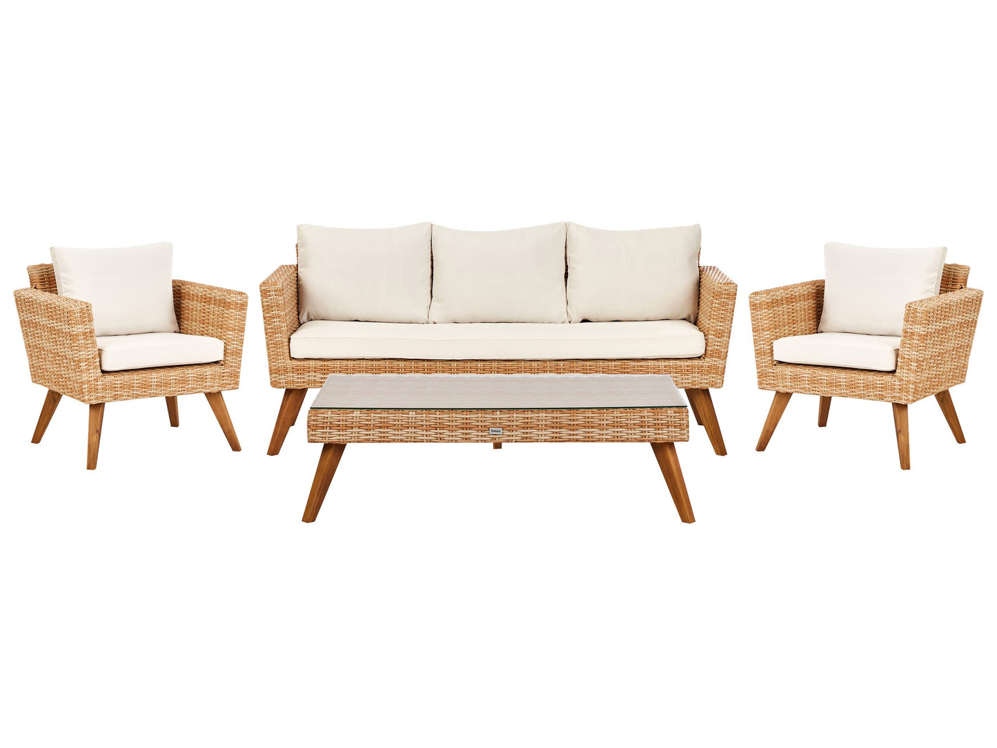 Lounge Set mit Tisch 5-Sitzer VITTORIA Polyrattan Cremeweiss