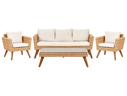Lounge Set mit Tisch 5-Sitzer VITTORIA Polyrattan Cremeweiss